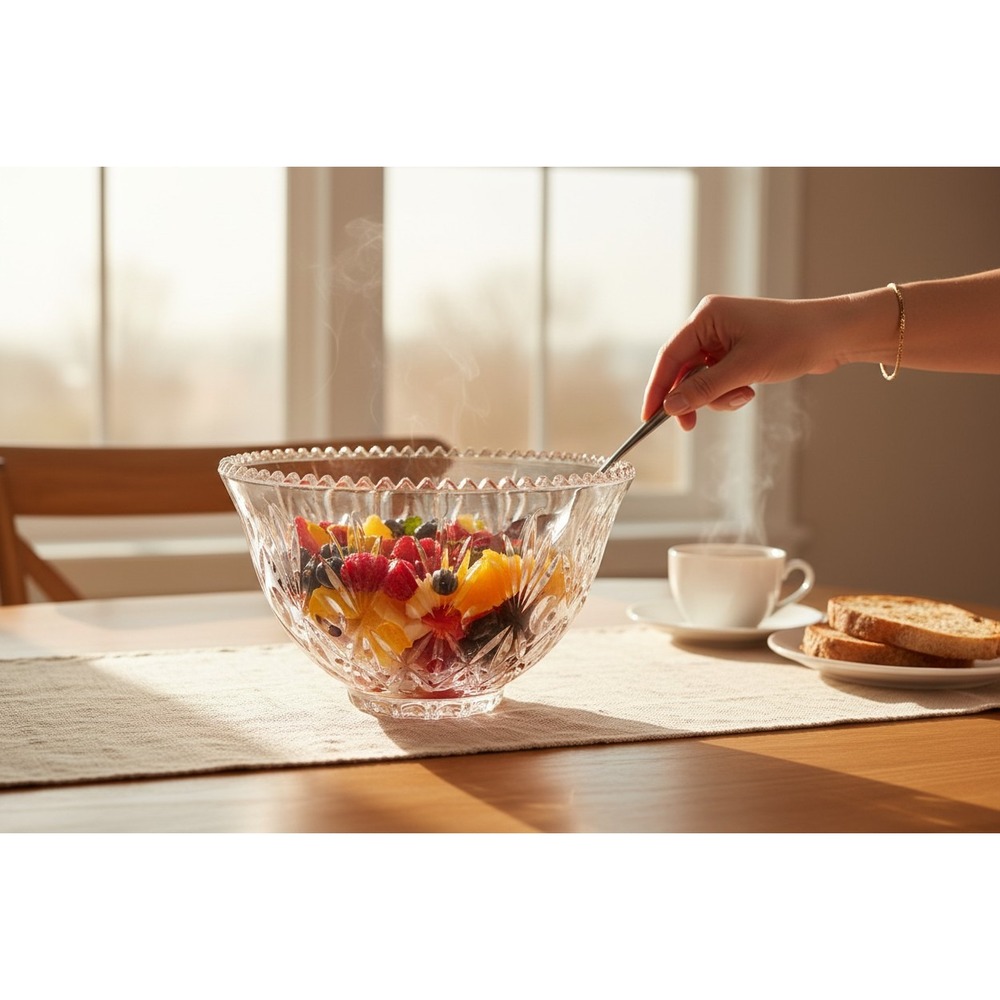 Punch Bowl Unisex Large Clear Very Good Pressed Glass Starburst Sawtooth